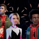 Peter Parker, Spider-Gwen, and Miles Morales seen first hearing about the Morbius movie.